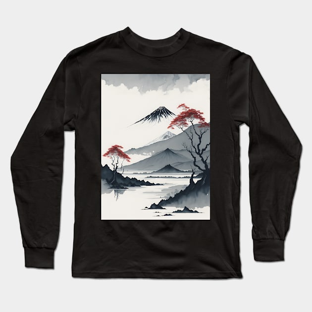 Serene Mount Fuji Sunset - Peaceful River Scenery Long Sleeve T-Shirt by star trek fanart and more